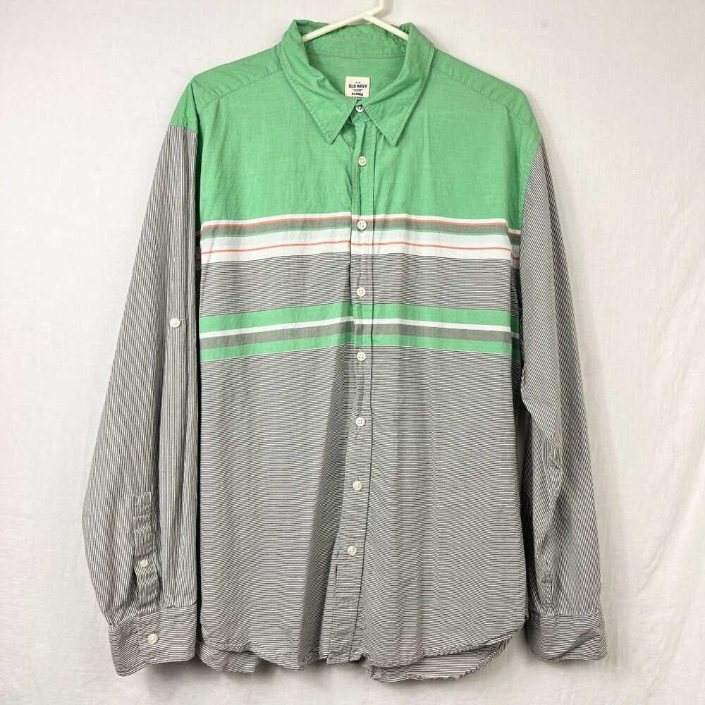 Vintage Y2K‎ Old Navy Long Sleeve Button Shirt Mens XL Roll Tab Preppy Nautical